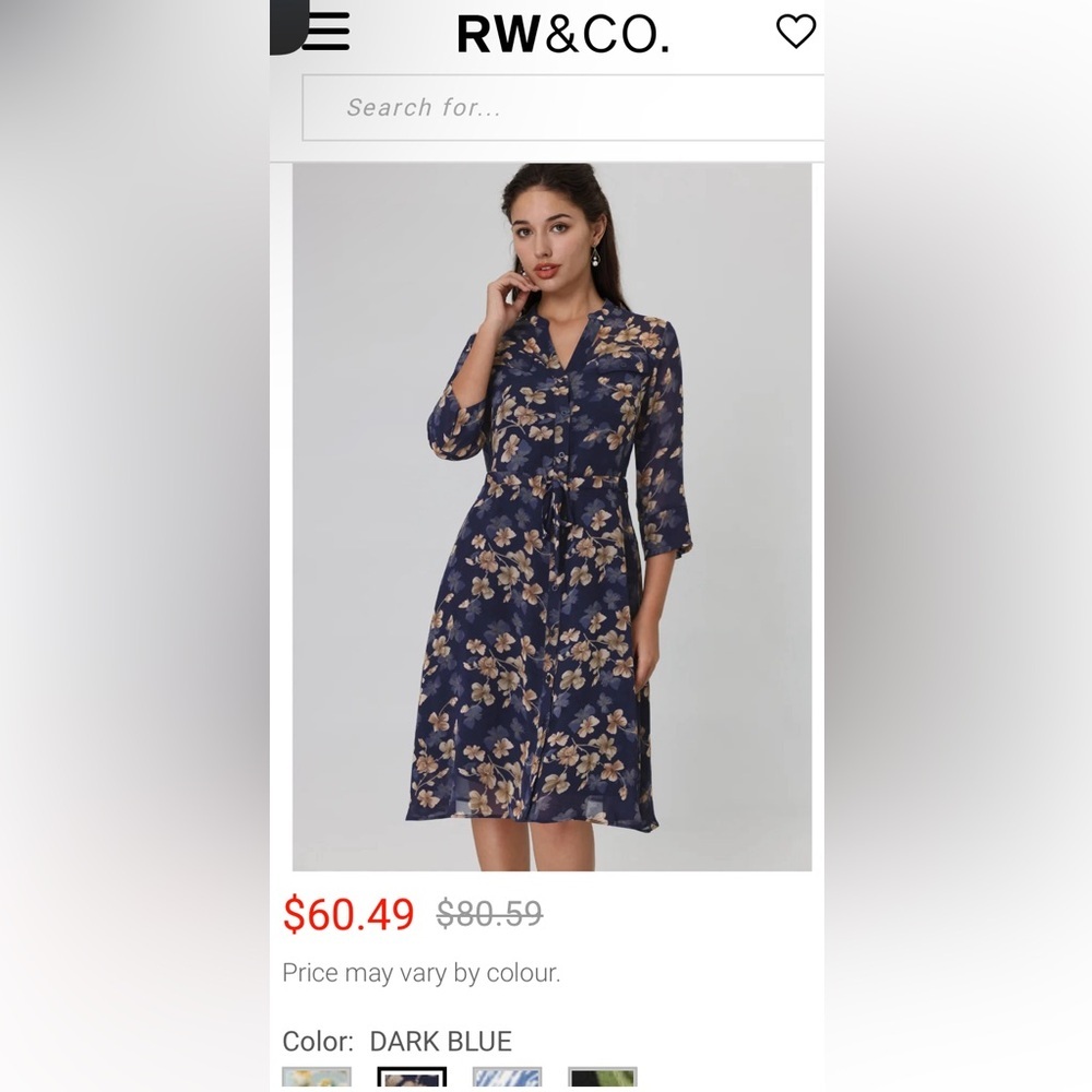 Hobemty- Floral Half Sleeve Tie Waist Button Down Dress NWT